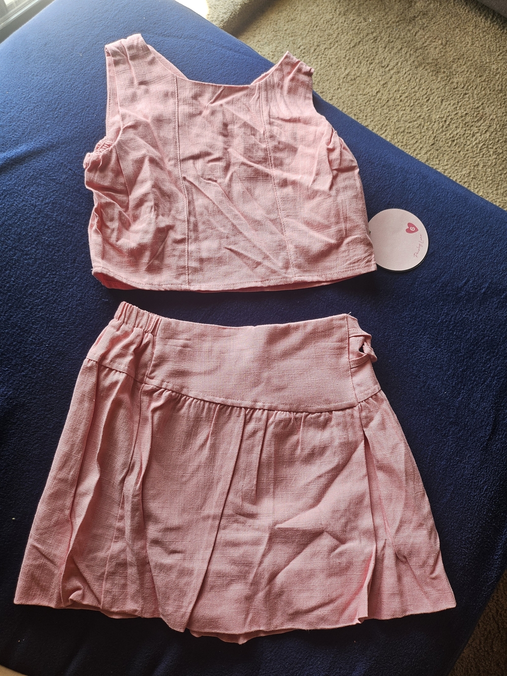 Linen Pink Two-Piece Crop Top and Skirt Girl Set